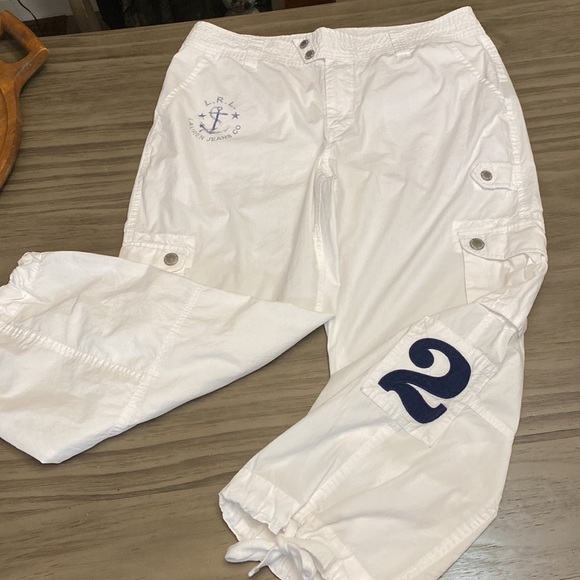 90’S LAUREN RALPH LAUREN WHITE CARGO CAPRIS 12 - Picture 1 of 16